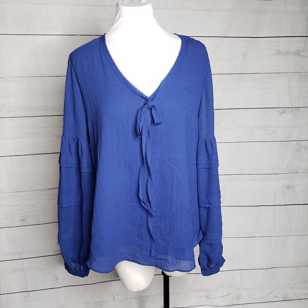 Jane and Delancey boho gauzy flowy top Large blue
